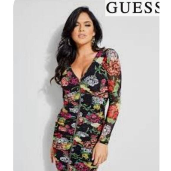 GUESS Los Angeles Y2K Kinzie Floral Long Sleeve Zip Front Size Small NEW - Picture 2 of 11
